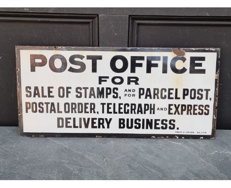 A vintage enamel 'Post Office' sign,&nbsp;by 'Ralph &amp; Jordan, Bilston', 30.5 x 66cm 