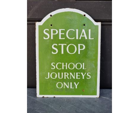 A vintage enamel double-sided 'School Journeys Only' bus stop sign,&nbsp;46.5 x 33.5cm. 