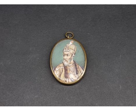 Indian School, late 19th century, portrait miniature of Bahadur Shah Zafar, on ivory, 4.5 x 3.4cm oval. DEFRA Ivory Act submi