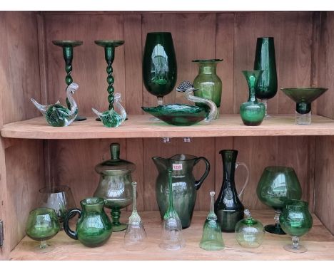 A collection of green glass, to include Caithness, largest 27.5cm high. (22) 