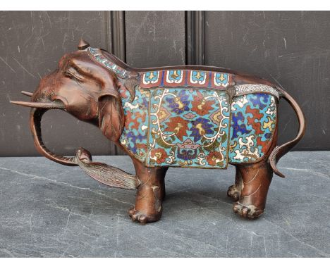 A Chinese bronze and cloisonne enamel Elephant,&nbsp;seal mark to base, 35.5cm long. 