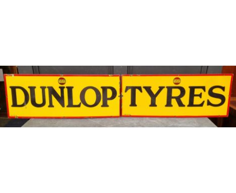 Advertising:&nbsp;a good pair of enamel 'Dunlop' 'Tyres' signs, 29 x 76cm and 29 x 73.5cm respectively. (2) 