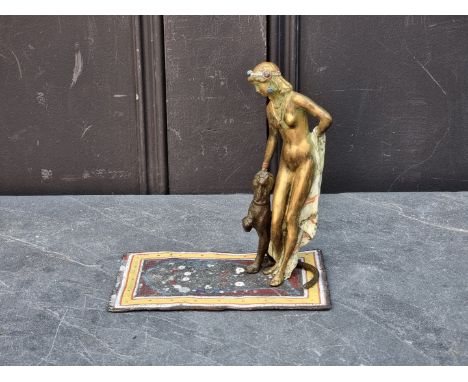 A cold painted bronze figure group,&nbsp;in the manner of Franz Bergman, 16cm wide. 