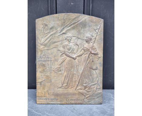 A London 1908 Franco-British Exposition bronze plaque, 32 x 23.5cm. 