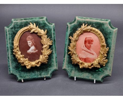 A near pair of 19th century French enamel portrait plaques,&nbsp;one inscribed 'Cte De Roydeville, 1889', 10.5 x 8.5cm oval, 