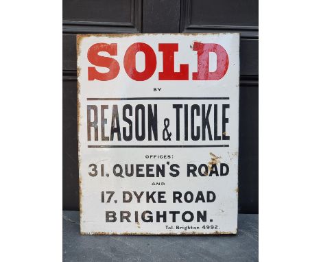 Advertising:&nbsp;two vintage enamel double-sided estate agents signs, one 'Daniels', the other 'Reason &amp; Tickle', 38 x 5