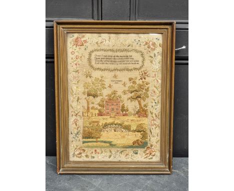 A good and unusual William IV petit point and stumpwork sampler, inscribed 'Mary Penney, 1829', 45 x 32.5cm.&nbsp;&nbsp; 