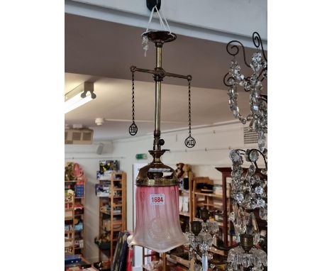 An old brass and glass gas ceiling light, 46cm high.&nbsp; 