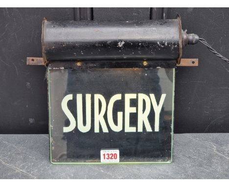 A vintage illuminated 'Surgery' sign,&nbsp;21cm wide. 