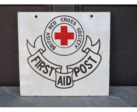 A vintage enamel double-sided' 'First Aid Post' sign,&nbsp;35.5 x 38cm. 