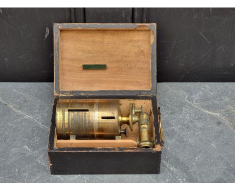 An interesting late 19th/early 20th century French lacquered brass vineyard setter's compass, in ebonized box.&nbsp; 