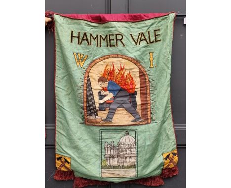 A 'Hammer Vale W.I.' embroidered blacksmith tapestry wall hanging, 110 x 80cm.&nbsp; 