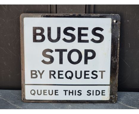 A vintage enamel double-sided 'Busses Stop' sign,&nbsp;30.5 x 33cm. 