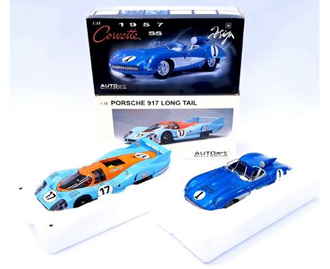 Autoart "Millennium", a boxed 1:18 Scale pair to include 87170 Porsche 917L "J. Siffert/D.Bell #17" and 71051 Chevrette Corve
