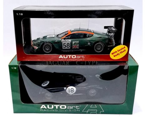 Autoart, a boxed 1:18 and similar scale pair to include 85387 Jaguar C Type Le Mans Winner 1953 Racing Car "Racing Green" and