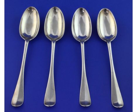 A set of four early George III Scottish silver Hanovarian pattern table spoons by Adam Graham, Glasgow, circa 1765, with engr