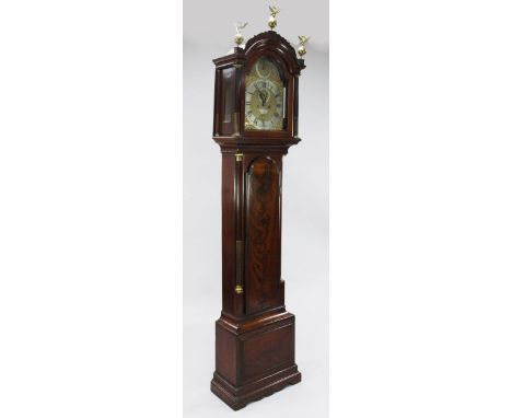 Arlander Dobson, London. A George III mahogany eight day longcase clock, the 12 inch arched brass dial with silvered Roman ch