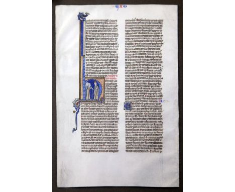 A French manuscript leaf - 'Exodus', c.1275 (ex-Chester Beatty Collection), framed and glazed, overall 17.5 x 13in.