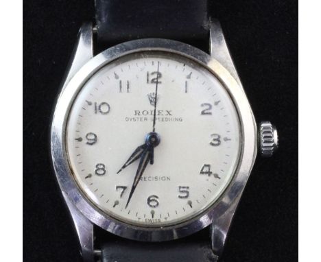 A gentleman's late 1950's stainless steel Rolex Oyster Speedking Precision mid-size manual wind wrist watch, with Arabic dial