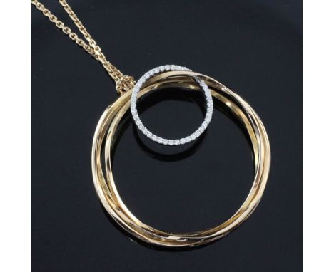 A Greek 18ct gold triple ring pendant by Poniros, with interlinked diamond set smaller ring, signed, together with an Italian