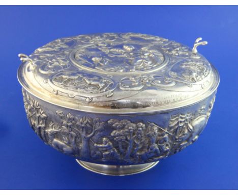 A 19th century continental silver bowl and cover with engraved inscription relating to General Sir Justin Shiel K.C.B. the ba