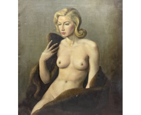 English School (mid 20th century): Half Length Seated Portrait of a Nude 1940's Woman, oil on canvas unsigned 57cm x 51cm