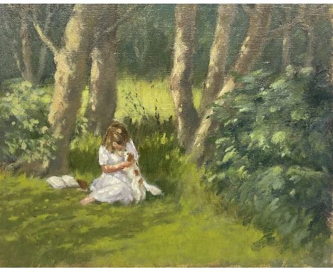 William Burns (British 1923-2010): 'Distracted from Study', oil on board unsigned, titled verso 20cm x 25cm (unframed)Provena
