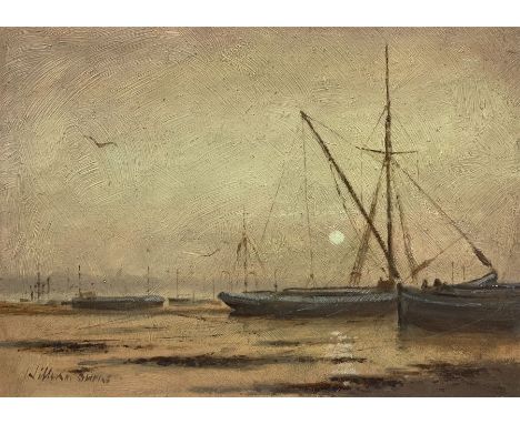 William Burns (British 1923-2010): 'Sunrise - Pin Mill Suffolk', oil on board signed, titled verso 26cm x 37cm (unframed)Prov