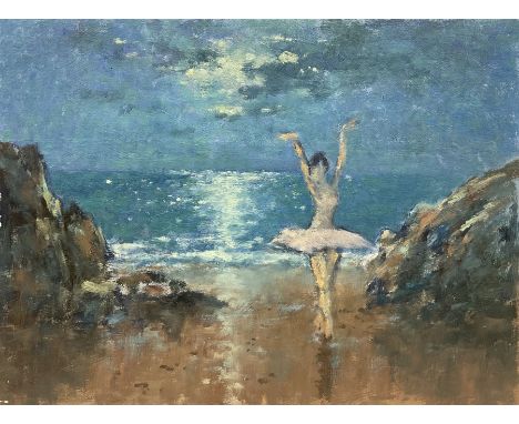 William Burns (British 1923-2010): 'Dancer on the Beach', oil on board unsigned, titled verso 30cm x 40cm (unframed)Provenanc