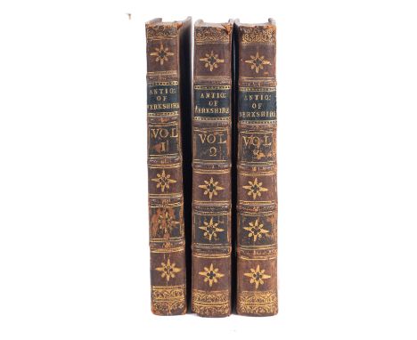 ASHMOLE, Elias. The Antiquities of Berkshire, 3 volumes, W. Mears and J. Hooke 1723, printed title to each volume, folding po