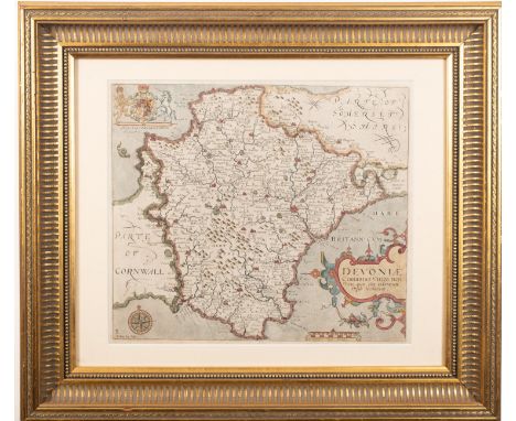DEVON. SAXTON, Christopher, and William Kip. Devoniae Comitatus vulgo Den:Shyre quam olim Danmonii Populi Incoluerunt [1637],