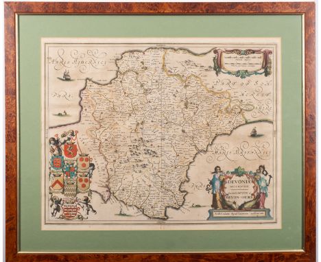 DEVON. JANSSON, Jan. Devoniae Descriptio, The Description of Devon-Shire, Amsterdam circa 1646, hand coloured engraved map, d