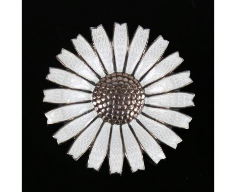ANTON MICHELSEN - a Vintage Danish daisy pattern brooch, vermeil sterling silver settings with white enamel petals, brooch di