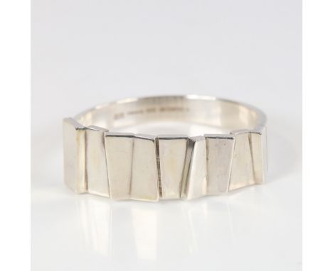 SOREN BORUP - a Vintage Danish modernist torque bangle/bracelet, circa 1970s, sterling silver abstract design settings, large