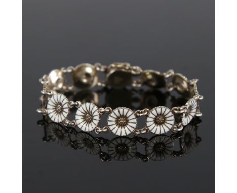ANTON MICHELSEN - a Vintage Danish daisy pattern bracelet, vermeil sterling silver settings with white enamel petals, bracele