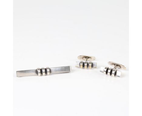 EILER &amp; MARLOE - a Vintage Danish gentleman's dress set, comprising tie clip and pair of cufflinks, stylised silver setti
