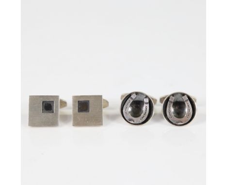 NIELS ERIK FROM - 2 Vintage Danish modernist pairs of cufflinks, stylised sterling silver settings, with oxidised panels, inc