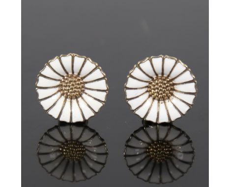 ANTON MICHELSEN - a Vintage Danish pair of daisy pattern clip earrings, vermeil sterling silver settings with white enamel pe
