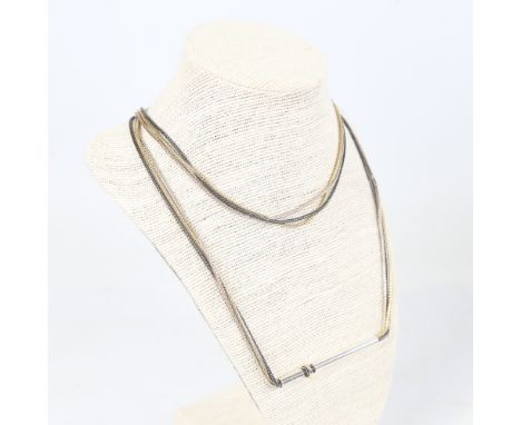 JENS JOHS AAGAARD - a Vintage Danish modernist triple-strand necklace, oxidised vermeil and sterling silver settings with sty