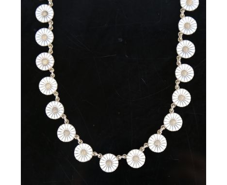 ANTON MICHELSEN - a Vintage Danish daisy pattern necklace, vermeil sterling silver settings with white enamel petals, necklac