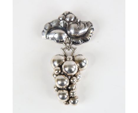 GEORG JENSEN - a large Vintage Danish Moonlight Grapes pendant brooch, stylised sterling silver settings, designed by Harald 