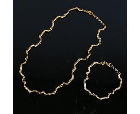 FLORA DANICA JEWELLERY - a Vintage Danish matching branch design necklace and bracelet set, stylised vermeil sterling silver 