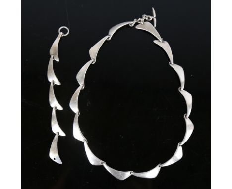 NIELS ERIK FROM - a Vintage Danish boomerang necklace, stylised sterling silver settings, and part of a matching bracelet, le