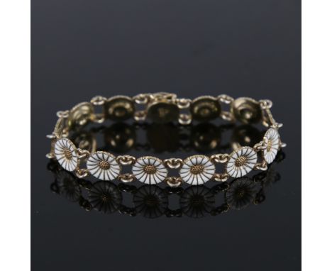 ANTON MICHELSEN - a Vintage Danish daisy pattern bracelet, vermeil sterling silver settings with white enamel petals, bracele