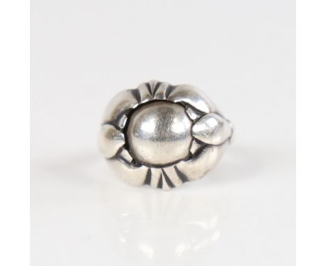 GEORG JENSEN - a Vintage Danish ring, Art Nouveau stylised sterling silver settings with central silver ball, model no. 59, s