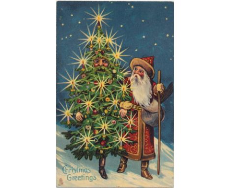 Postcards, Greetings, a selection of 10 Tuck published greetings cards depicting pine-cone men (8) and Christmas Tree men. Tu