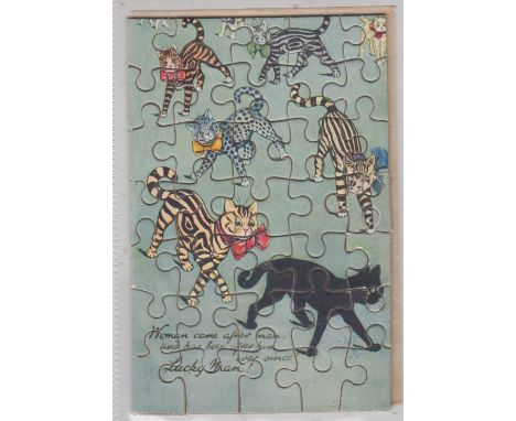 Jigsaw. Tuck published Louis Wain style Penny jig-saw puzzle 'Woman came after man and has been after him ever since! Lucky M