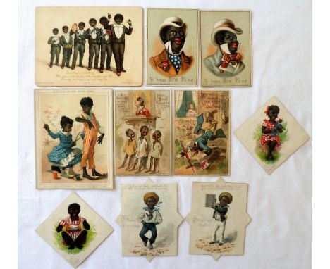 Ephemera, a selection of 10 late Victorian greetings cards all showing Black humour. Publishers inc. Tuck, Eyre &amp; Spottis