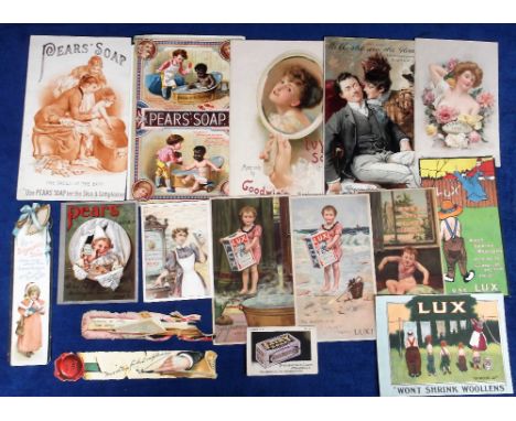 Advertising. 16 soap advertising inserts inc. Lux, Fairy, Pears (inc. 1 hold to light transparency), Ivy etc some die cuts In