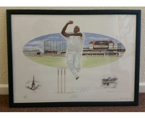 CRICKET, limited edition signed Devon Malcolm print, commemorating England v South Africa 1994, created by Darren Woolley, no
